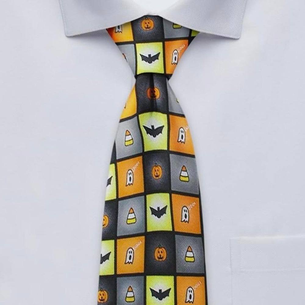 Jacob Alexander Boys Halloween Checkerboard Necktie Bats Ghosts Candy Corn